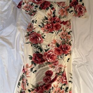 Hello MIZ XL Off Shoulder Floral Dress - Cream and Pink